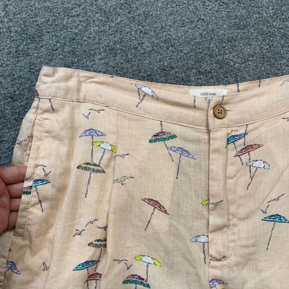C&C California Shorts Womens 10 Light Peach Multi Linen Beach Umbrella Print - Picture 3 of 12
